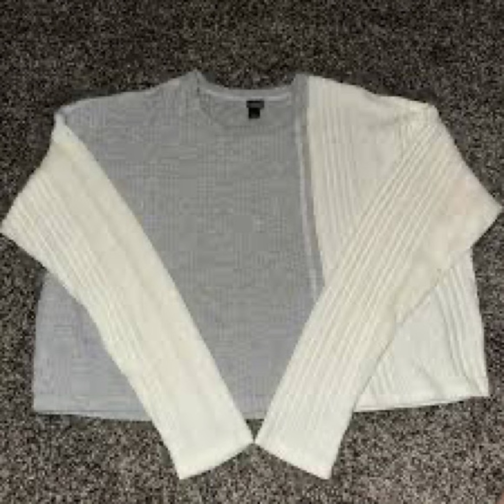 NWT Wild Fable Grey Cream Colorblock Boxy Long Sleeve Top - Picture 1 of 5